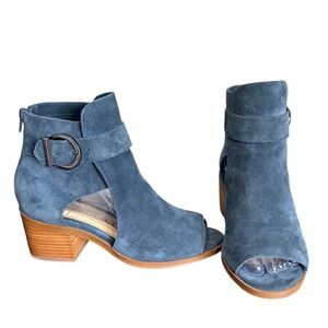 Sole Society So-Tract Blue Suede Peep Toe Ankle Boots Buckle Back‎ Zip Size 7